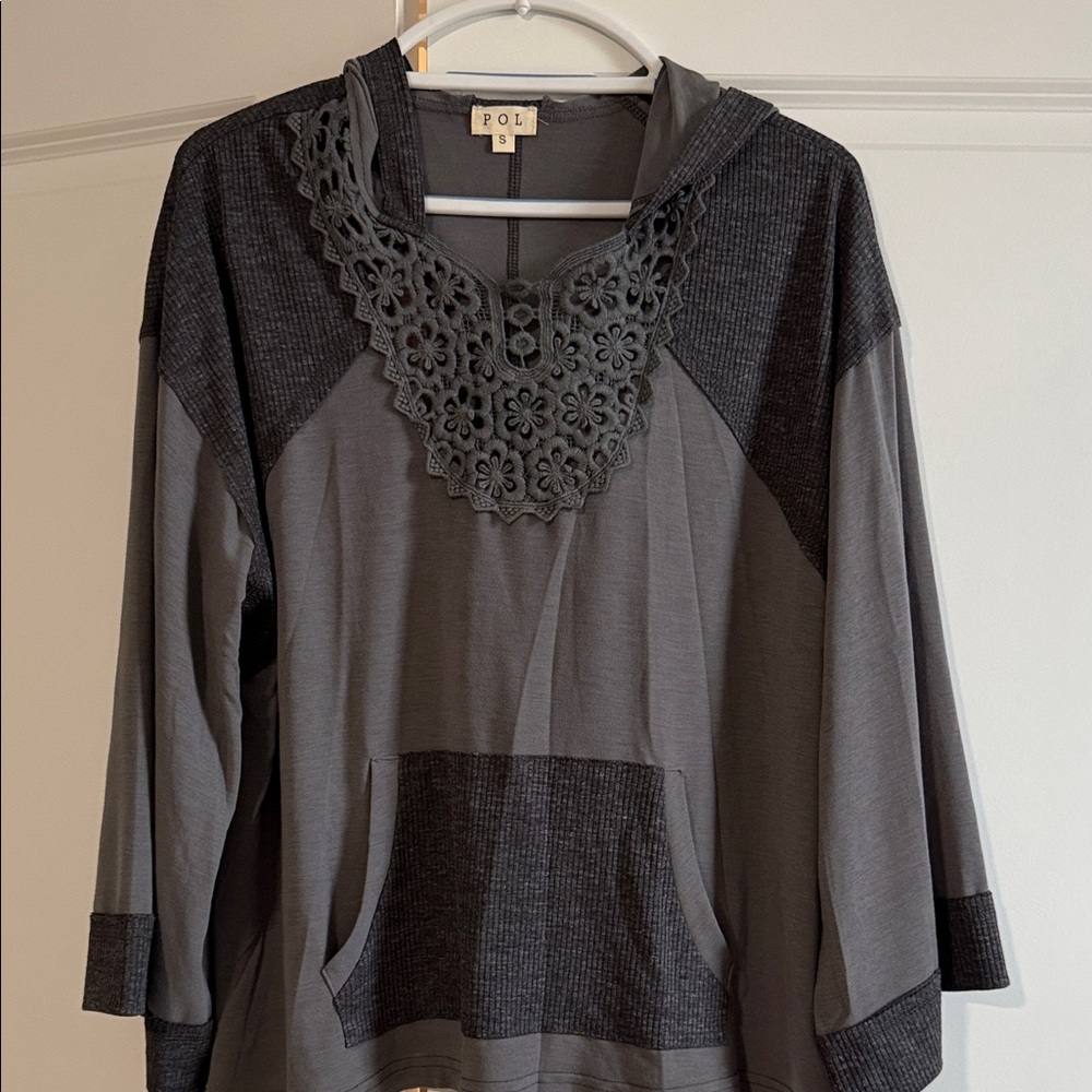 POL Women's Charcoal Lace Detail Hoodie
